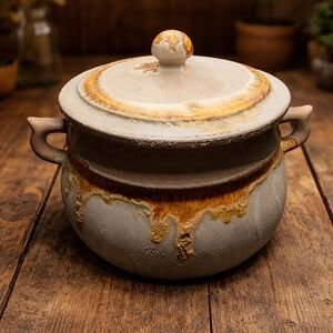 M/L Vintage Laurentian Pottery Canada Rustic Ceramic Pot with Lid Farmhouse